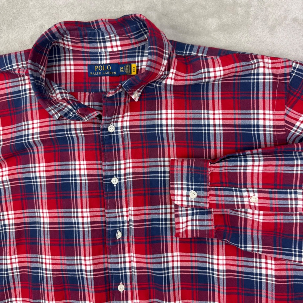 Polo Ralph Lauren Shirt Mens 2XB Red‎ Plaid Relaxed Preppy Long Sleeve Button